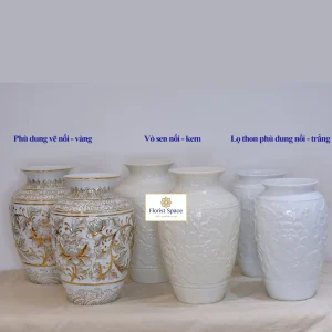 Bình Gốm - Phù Dung Vẽ Nổi Vàng-GSO